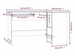 Garden Furniture Skive Escritorio esquina madera contrachapada roble humo 120x140x75cm