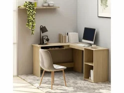 Discount Garden Furniture Skive Escritorio forma de L madera contrachapada roble 120x140x75 cm Marru00f3n