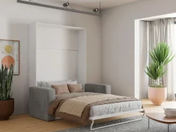 New Soñadora cama abatible con sofá 140 x 200 cm blanco y gris - VACIALA II Cama Abatible