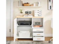 Sobuy ASK07-WN Aparador de Oficaina Soporte para Impresora con 1 Puerta y 3 cajones