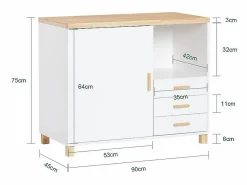 Sobuy ASK07-WN Aparador de Oficaina Soporte para Impresora con 1 Puerta y 3 cajones