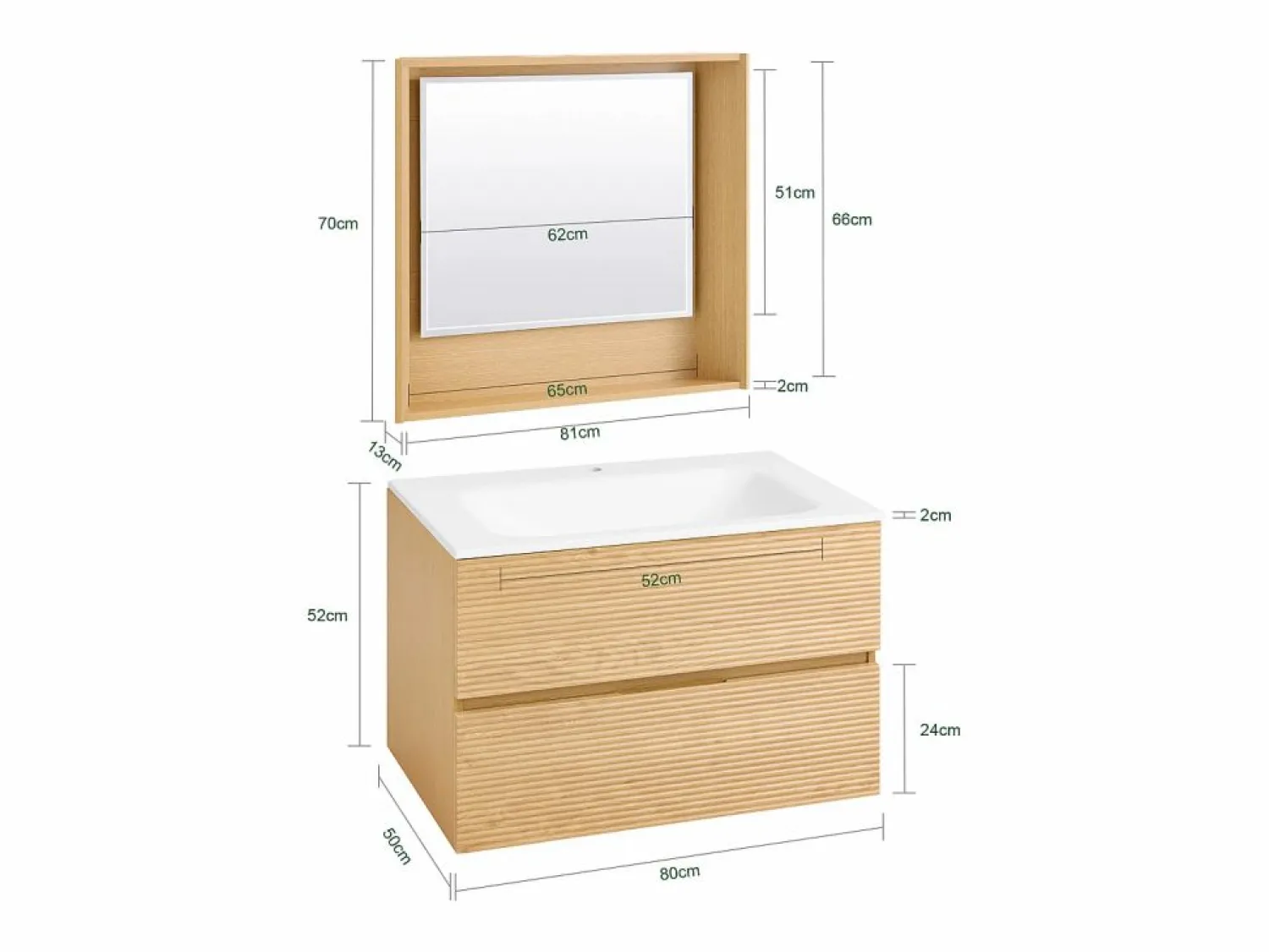 Sobuy BZR198-N Conjunto de Muebles de baño 2 piezas Armario Colgante + Espejo