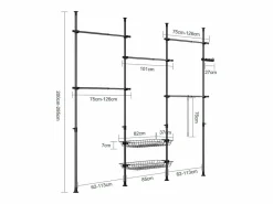 Clearance Perchero de pie telescópico con barras y estantes, armario abierto Mueble Perchero