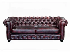 LINEA SOFA Sofá 3+2+1 chesterfield 100% piel color cereza BRENTON Granate