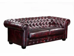 LINEA SOFA Sofá 3+2+1 chesterfield 100% piel color cereza BRENTON Granate