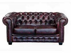 LINEA SOFA Sofá 3+2+1 chesterfield 100% piel color cereza BRENTON Granate