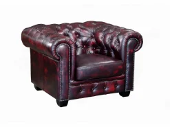 LINEA SOFA Sofá 3+2+1 chesterfield 100% piel color cereza BRENTON Granate