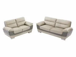 Vente-unique Sofá 3+2 piel de becerro color antracita y gris FRANCESCA Topo