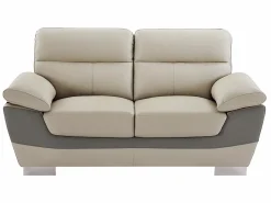 Vente-unique Sofá 3+2 piel de becerro color antracita y gris FRANCESCA Topo