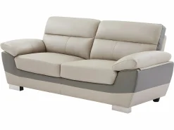 Vente-unique Sofá 3+2 piel de becerro color antracita y gris FRANCESCA Topo