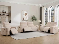Vente-unique Sofá 3 plazas, 2 plazas y sillón relax eléctrico en chenilla SCAMOCO