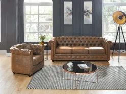 Vente-unique Sofá 3 plazas + Sillón CHESTERFIELD Microfibra envejecida