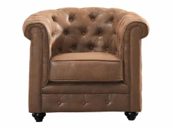 Vente-unique Sofá 3 plazas + Sillón CHESTERFIELD Microfibra envejecida