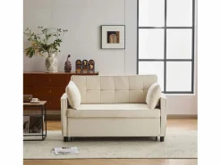 Online Sofá 2 plazas - Sofá de salón con respaldo regulable y función cama nido - 2 cojines y reposabrazos - chenilla Beige
