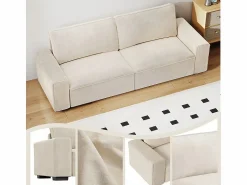 DripeX Sofá 3 plazas chenilla - con reposabrazos anchos - 220 x 83 x 88 cm Beige