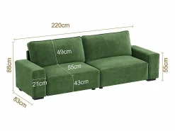DripeX Sofá 3 plazas chenilla - con reposabrazos anchos - 220 x 83 x 88 cm