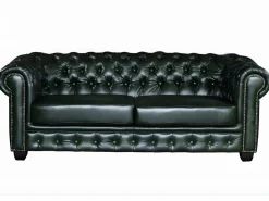 LINEA SOFA Sofá 3 plazas chesterfield 100% piel verde BRENTON