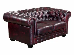 Sale LINEA SOFA Sofá 2 plazas chesterfield 100% piel color cereza BRENTON Granate