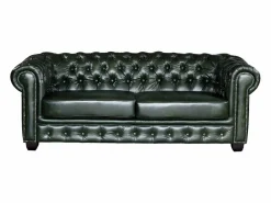 New Vente-unique Sofá 3+2 plazas chesterfield 100% piel color verde BRENTON Verde pino