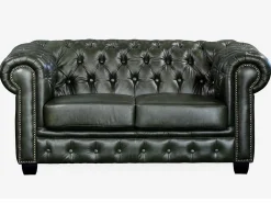 New Vente-unique Sofá 3+2 plazas chesterfield 100% piel color verde BRENTON Verde pino