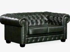 New Vente-unique Sofá 3+2 plazas chesterfield 100% piel color verde BRENTON Verde pino