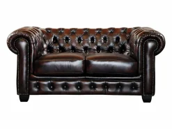 New LINEA SOFA Sofá 2 plazas chesterfield 100% piel marrón BRENTON Marru00f3n chocolate