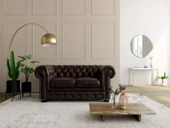 New LINEA SOFA Sofá 2 plazas chesterfield 100% piel marrón BRENTON Marru00f3n chocolate