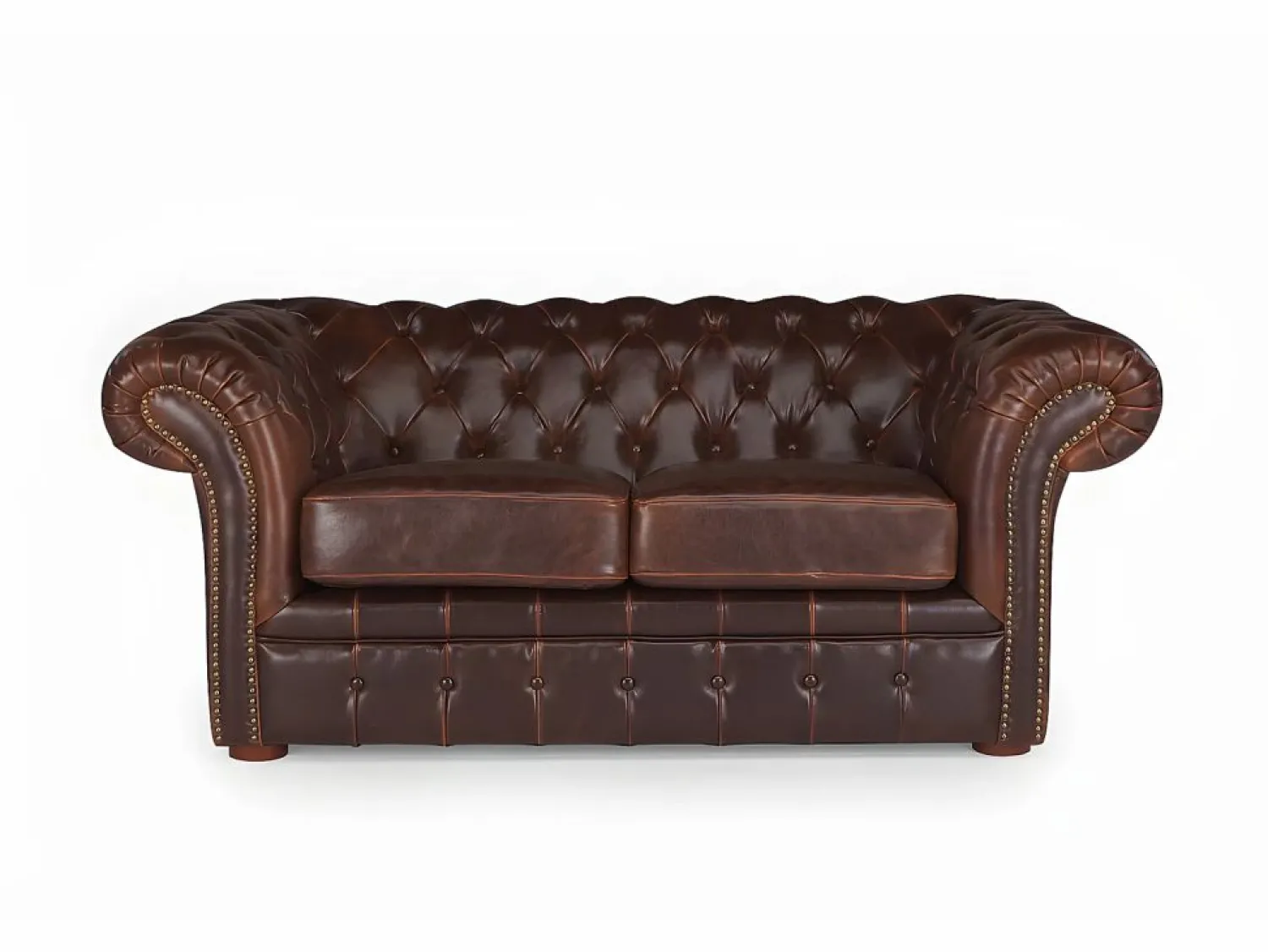 New Vente-unique Sofá 2 plazas chesterfield de piel envejecida CLOTAIRE Marru00f3n chocolate