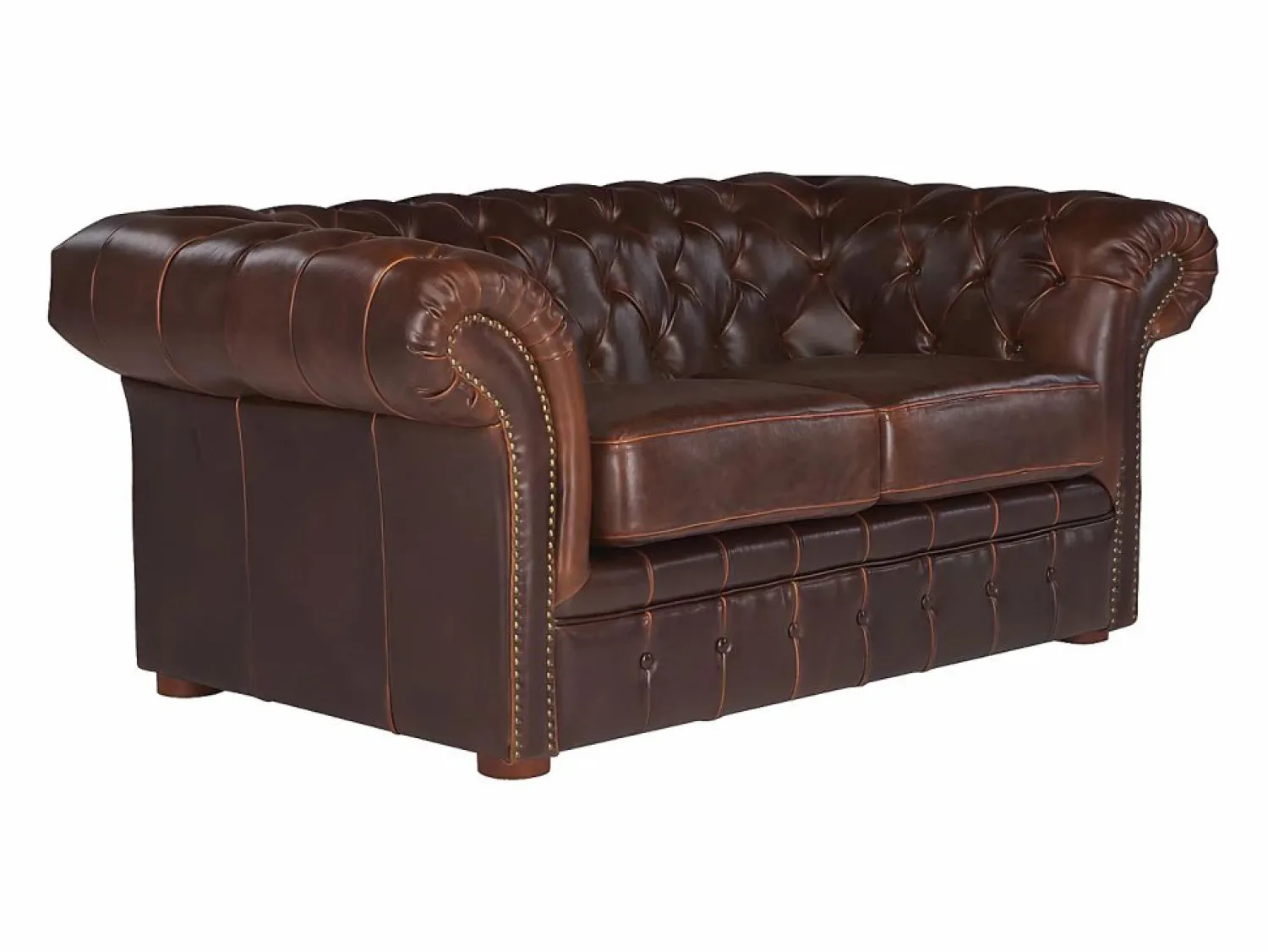 New Vente-unique Sofá 2 plazas chesterfield de piel envejecida CLOTAIRE Marru00f3n chocolate