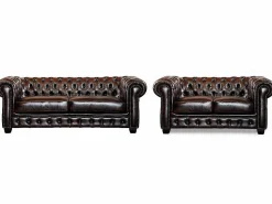 Sale LINEA SOFA Sofá 3 plazas chesterfield 100% piel marrón BRENTON Marru00f3n chocolate