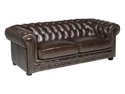 Sale LINEA SOFA Sofá 3 plazas chesterfield 100% piel marrón BRENTON Marru00f3n chocolate
