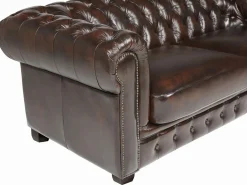 Sale LINEA SOFA Sofá 3 plazas chesterfield 100% piel marrón BRENTON Marru00f3n chocolate