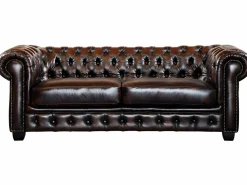 Sofá 3+2 plazas chesterfield 100% piel marrón BRENTON Conjunto Sofás