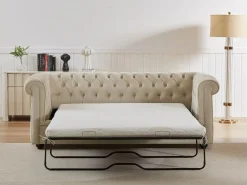 Discount Vente-unique Sofá 3 plazas convertible de terciopelo CHESTERFIELD Beige