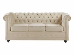 Discount Vente-unique Sofá 3 plazas convertible de terciopelo CHESTERFIELD Beige