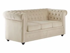 Discount Vente-unique Sofá 3 plazas convertible de terciopelo CHESTERFIELD Beige