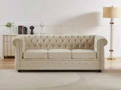 Discount Vente-unique Sofá 3 plazas convertible de terciopelo CHESTERFIELD Beige