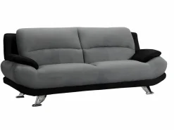 Vente-unique Sofá 3+2 plazas de microfibra bicolor gris y negro MUSKO