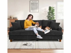 Online Sofá 3 Plazas de Pana, con 2 Cojines, asientos extra profundos de 53cm, 220x76x84cm, Sofá Escandinavo