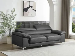 LINEA SOFA Sofá 3 plazas de piel de becerro en color negro SOLANGE