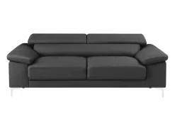 LINEA SOFA Sofá 3 plazas de piel de becerro en color negro SOLANGE