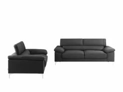 Discount LINEA SOFA Sofá 3+2 plazas de piel de becerro en color negro SOLANGE Gris antracita