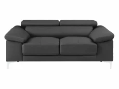 Discount LINEA SOFA Sofá 3+2 plazas de piel de becerro en color negro SOLANGE Gris antracita
