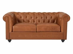 Vente-unique Sofá 2 plazas de piel de vaca color CHESTERFIELD
