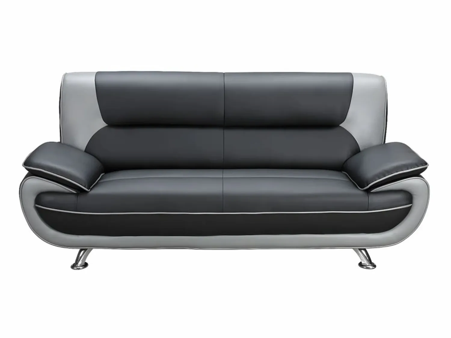 Vente-unique Sofá 3 plazas de piel sintetica bicolor negro/gris NIGEL
