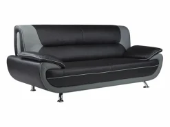 Vente-unique Sofá 3 plazas de piel sintetica bicolor negro/gris NIGEL