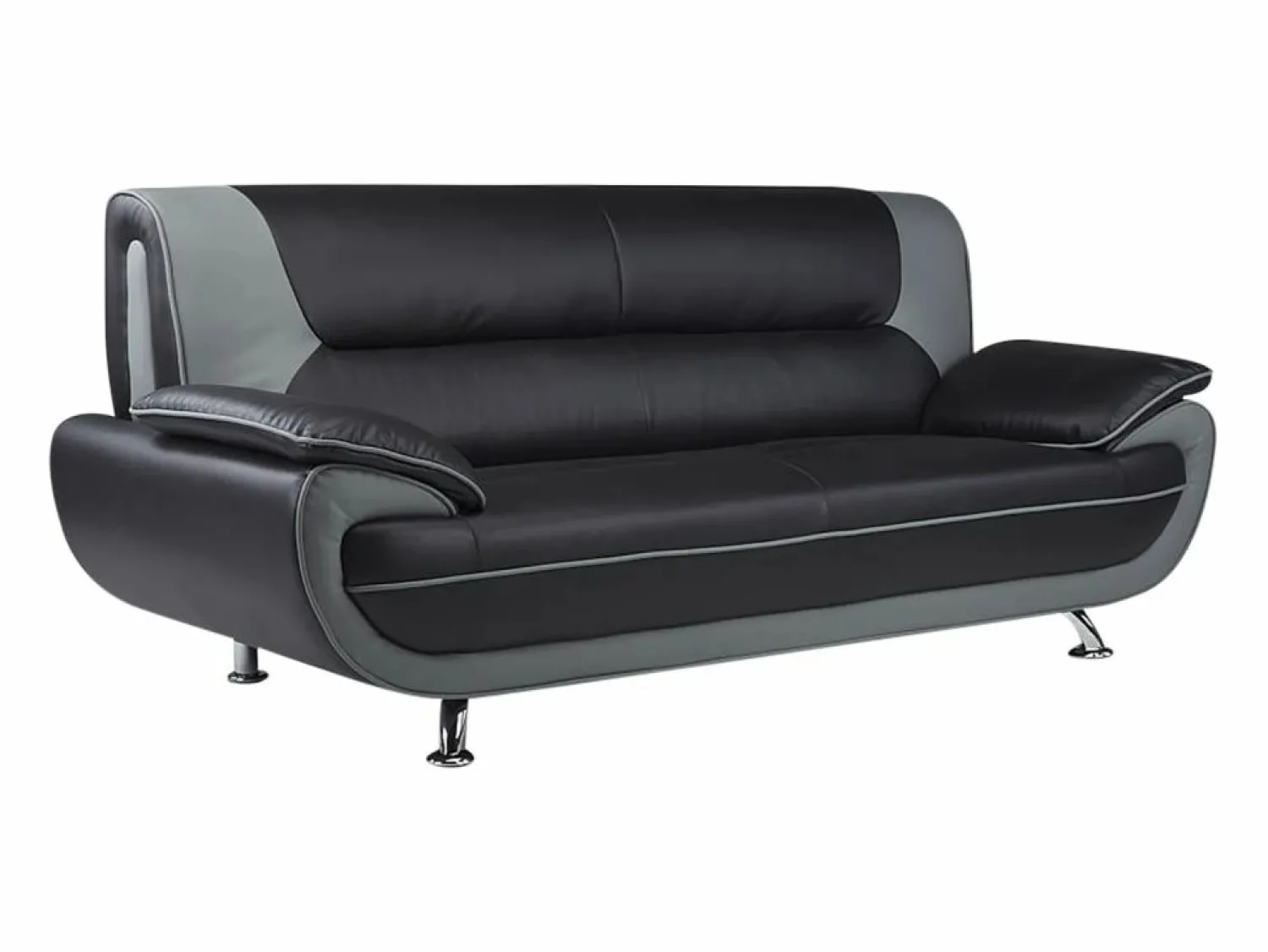Vente-unique Sofá 3 plazas de piel sintetica bicolor negro/gris NIGEL