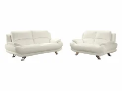 Best Vente-unique Sofá 3+2 plazas de piel sintética en color blanco MUSKO Marfil