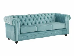 Vente-unique Sofá 3 plazas de terciopelo color azul pastel CHESTERFIELD
