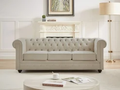 Vente-unique Sofá 3 plazas de terciopelo color CHESTERFIELD